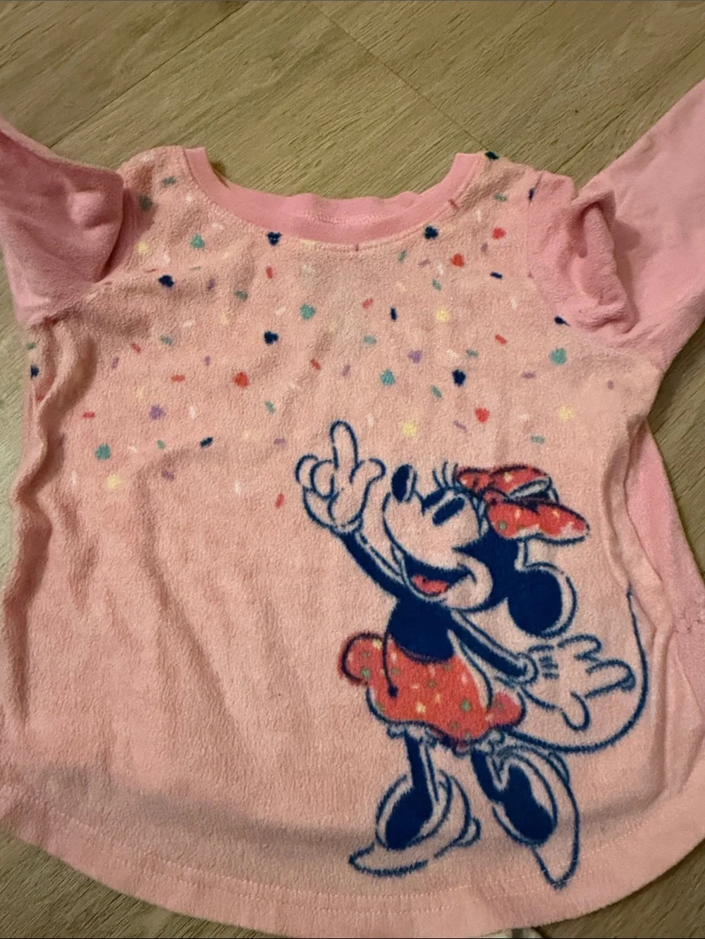 Disney Minnie Mouse Pink and Cream Girls Pajama Set with Confetti Dots